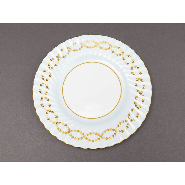 Late 20th Century Late 20th Century Minton England Tiffany S600 Gold Laurel Leaf Light Blue Luncheon Plates- Set of 6 For Sale - Image 5 of 7