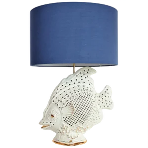 Large Italian Ceramic Fish Lamp with Brass Details, 1960s