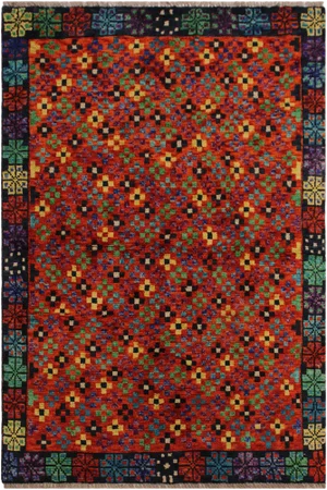 1990s Tribal Balouchi Orange/Black Wool Rug - 3'4" X 4'9"