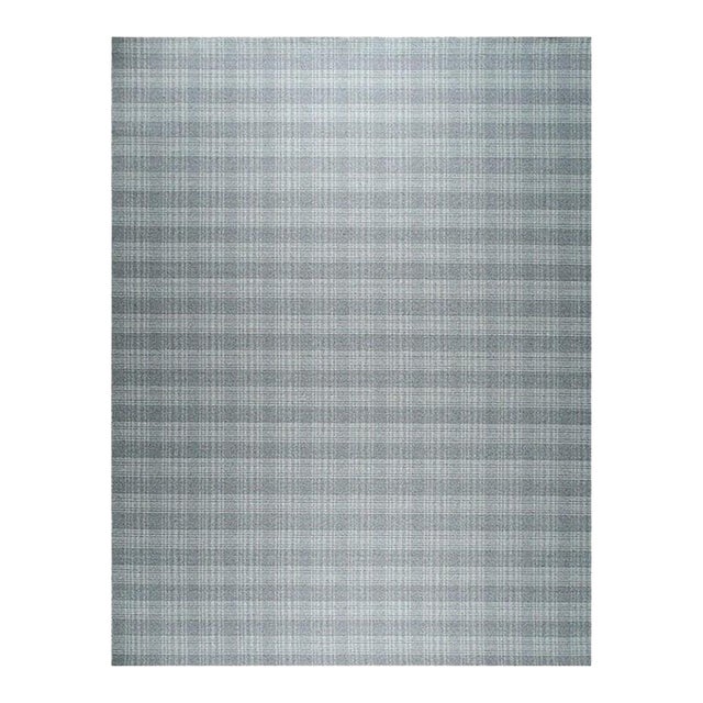 8x10 Gray Flat Weave Wool Subtle Plaid Geometric Modern Carpet Rug For Sale
