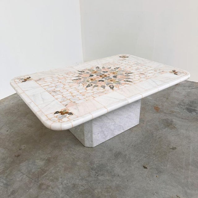 Large Italian Pietra Dura Marble Mosaic Coffee Table For Sale - Image 5 of 16