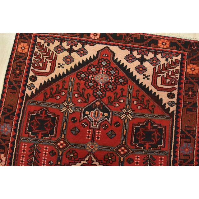 Zanjan Runner 3’8” X 9’7” Red Wool Vintage Tribal Hand-Knotted Oriental Rug For Sale In Philadelphia - Image 6 of 14