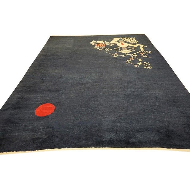 Hand Knotted Pile Wool Antique Blue Floral 1920s Rectangle Rug, Circa Date: 1920s. This exceptional piece exemplifies the...