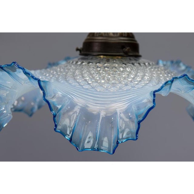 French Art Deco Blue and White Opalescent Ruffled Glass Ceiling Light, 1930s For Sale - Image 6 of 18