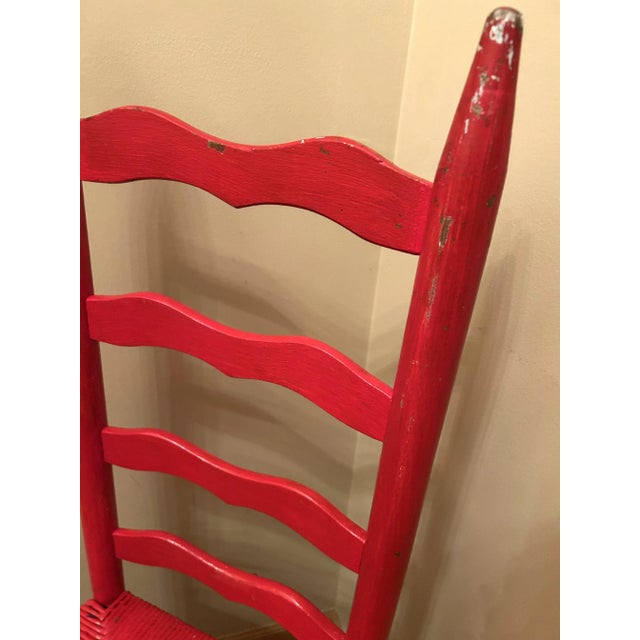 Red Antique Rush Seat Ladderback Chair - Painted Red For Sale - Image 8 of 11
