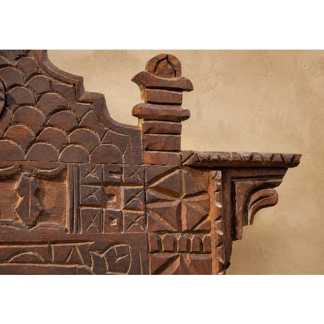 Vintage Moroccan Hand-Carved Wood Architectural Mirror For Sale - Image 12 of 13