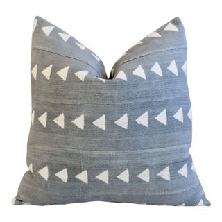 Dove Gray & Cream African Textile Feather/Down Pillow 21" Square For Sale