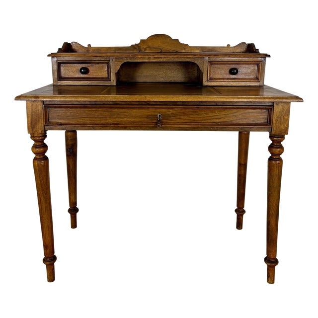 English Oak Writing Desk with Raised Gallery and Drawers, 1930s For Sale