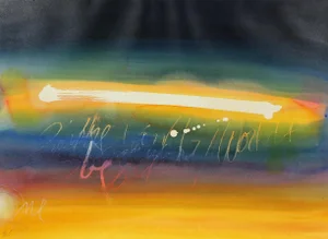 Colorful Abstracted Text Late 20th Century Watercolor