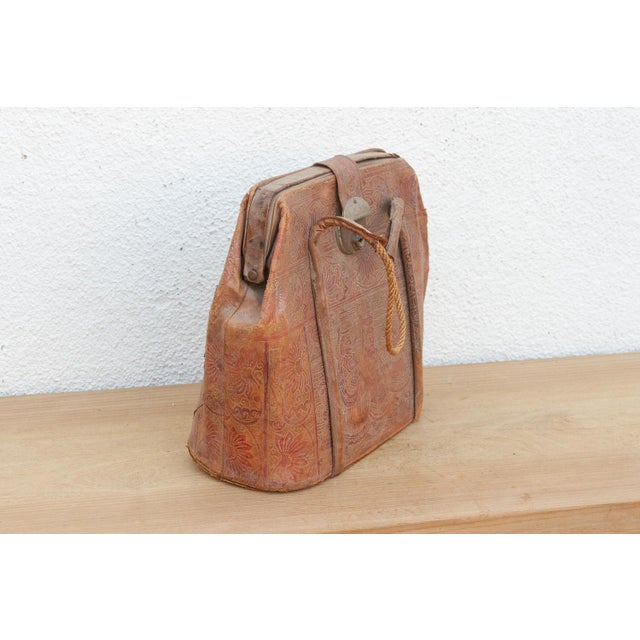 Vintage Indian Tooled Leather Satchel For Sale - Image 4 of 8