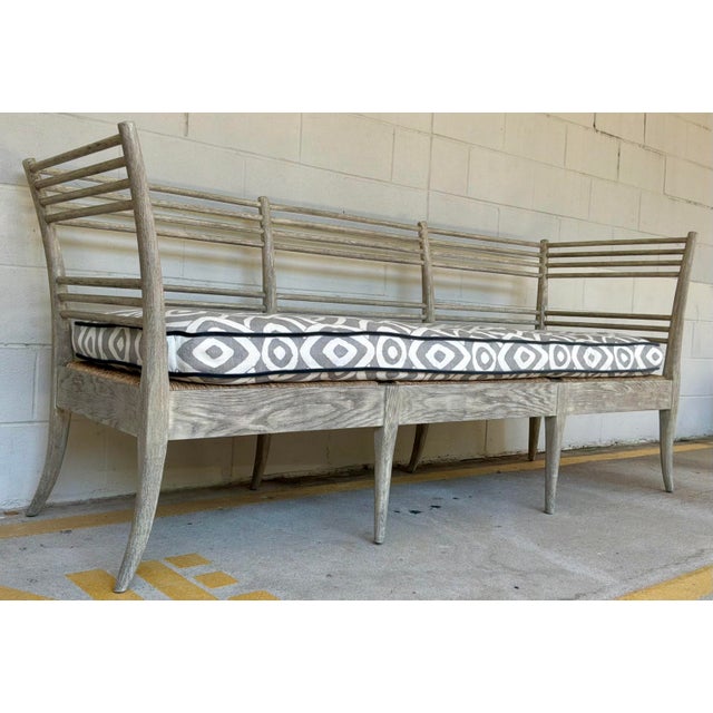 Original retail $6480, stylish Jonathan Charles Gray Oak Toby’s Sofa, rush seat with a comfy gray and white organic form...