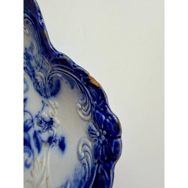Antique Flow Blue Serving Bowl With Scalloped Edge For Sale In Washington DC - Image 6 of 7