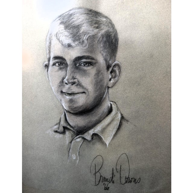 1960s 1966 Mid-Century Charcoal Portrait of a Young Man by Brandi Downs For Sale - Image 5 of 11