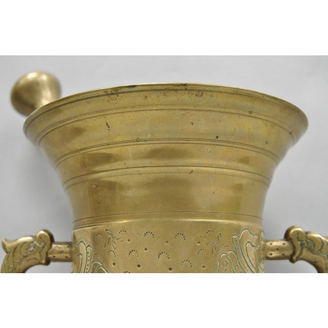 Gold Vintage Primitive Solid Brass Mortar & Pestle Apothecary Medicine Herb Grinder For Sale - Image 8 of 13
