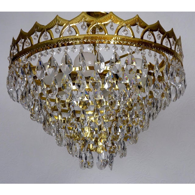Vintage Gilded Metal and Crystal Chandelier, 1990s For Sale - Image 4 of 11