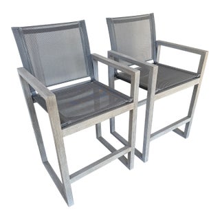 Restoration Hardware Aegean Teak Wood Counter Stools, Pair For Sale