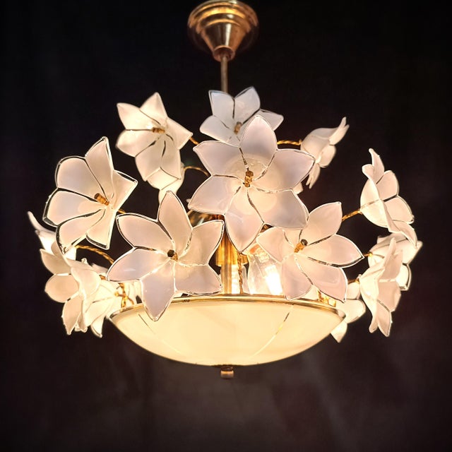 White Vintage Murano Style White Milk Glass Basket Chandelier For Sale - Image 8 of 10