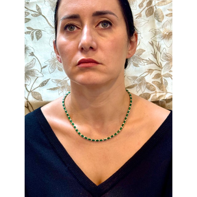 30 Carat Oval Brazilian Emerald & 3 Carat Diamond Tennis Necklace 14 Karat Gold For Sale - Image 14 of 18