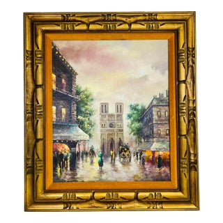 Vintage Mid Century Impressionist Cityscape Oil on Canvas Painting For Sale