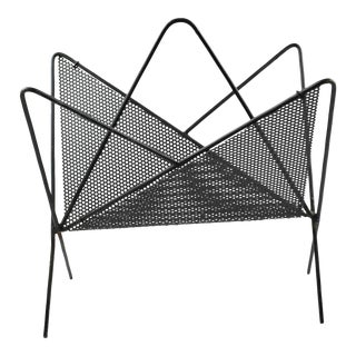 Mathieu Mategot Iconic Butterfly Magazine Holder Rack Black Perforated Metal For Sale