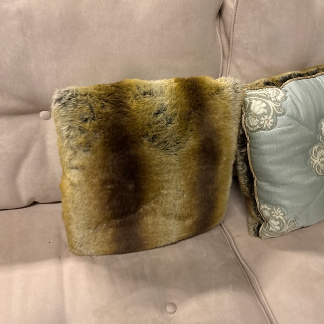 Reversible Faux Fur Embroidered Accent Pillows, Pair For Sale - Image 10 of 12