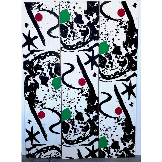 1950s Alexander Calder “Splotchy” 3-Panel Linen-Mounted Screen Laverne International For Sale - Image 5 of 12