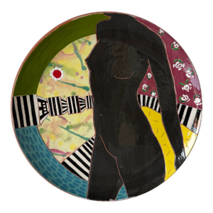 1980s Lois Barton Hand-Painted Modernist Figurative Art Ceramic Plate