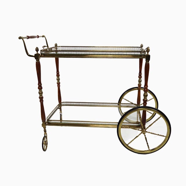 Hollywood Regency Bar Cart in Brass & Mahogany by Maison Jansen For Sale - Image 15 of 15