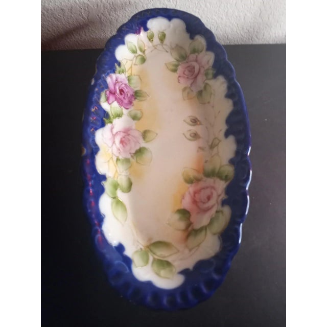 This is a GORGEOUS Vintage Handpainted 12" Oval Platter. Great for Holiday Decor Procured at auction BOX 32