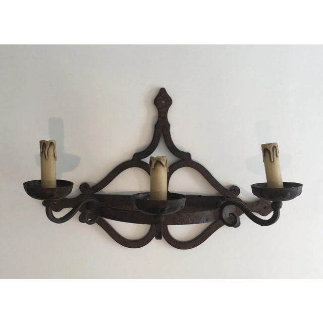Large Wrought Iron Wall Sconce, French, circa 1950 For Sale - Image 6 of 12