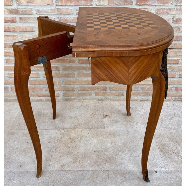 French Demi Lune Folding Card or Console Table with Baize Top, 1900s For Sale - Image 16 of 18