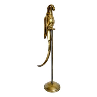 Mid-20th Century Brass Sculptural Parrot Figure on Stand, 1 of a Pair For Sale
