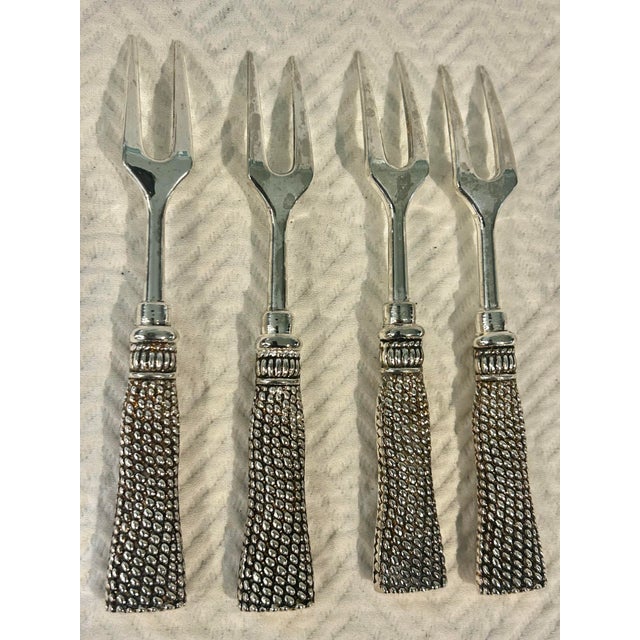 Silver Vintage Silea French Style Silver Plate Tassel Charcuterie & Cocktail Forks – Set of 4 For Sale - Image 8 of 8
