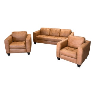 Loom Golden Light Leather Sofa & Lounge Chair Set Special Edition For Sale