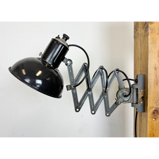 Industrial Black Enamel Scissor Wall Lamp, 1950s For Sale - Image 6 of 18