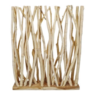 Vintage Organic Modern Rustic Raw Wood Stick Screen For Sale