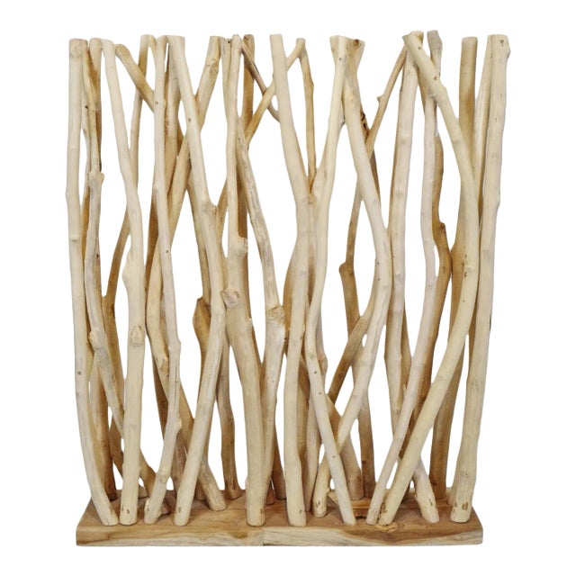 Vintage Organic Modern Rustic Raw Wood Stick Screen For Sale