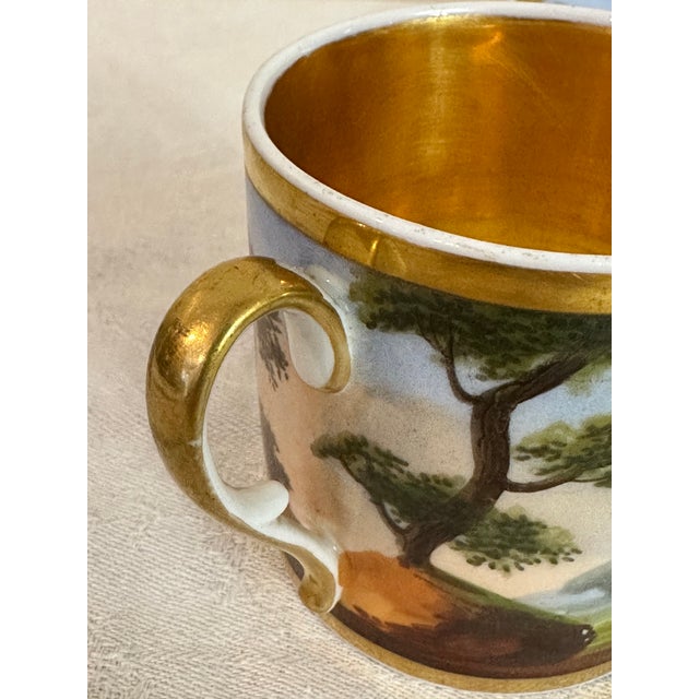 Ceramic Antique Old Paris Porcelain Coffee Cup & Deep Saucer, Hand-Painted Landscape, Circa 1810 For Sale - Image 7 of 13