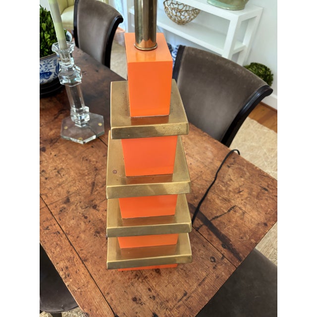 Metal Jonathan Adler Pagoda Lamp W/ Shade For Sale - Image 7 of 12