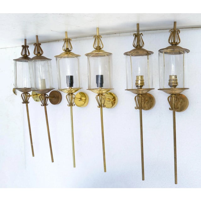 1950s Pair of Maison Lunel Brass & Glass Sconces, Wall Lamp French Mid-Century Modern For Sale - Image 5 of 13