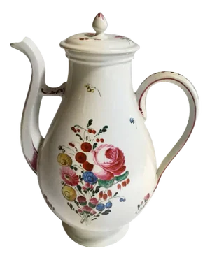 Mid-18th Century Porcelain Coffee Pot with Flowers Decor by Richard Ginori, 1750