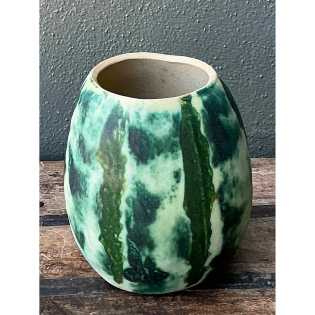 Ceramic Vintage Green Abstract Ceramic Vase For Sale - Image 7 of 12
