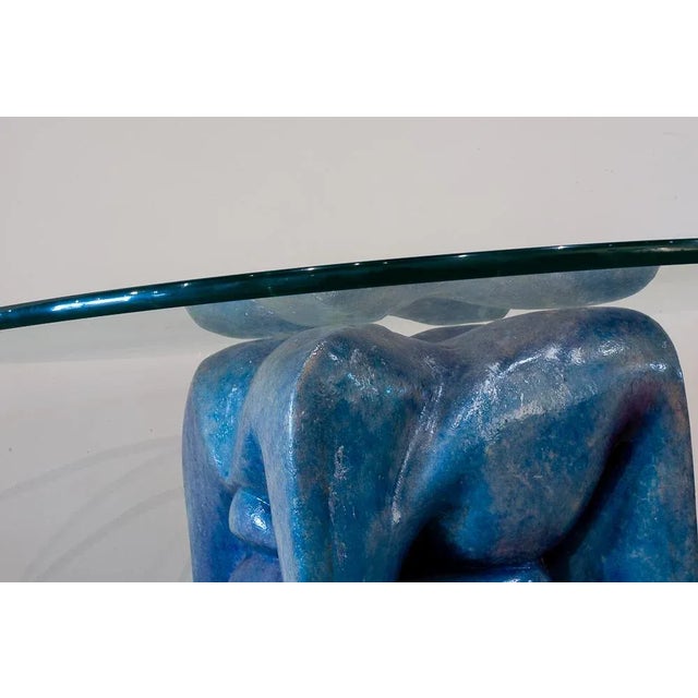 Coffee Table with Organic Shaped Sculptural Resin Base and Round Glass Top For Sale - Image 4 of 9