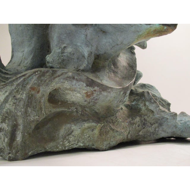 1940s Vintage Alexander Portnoff Cherub on Dolphin Bronze Fountain For Sale - Image 11 of 14