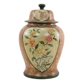 Hand-Painted Floral Ginger Jar With Lid For Sale
