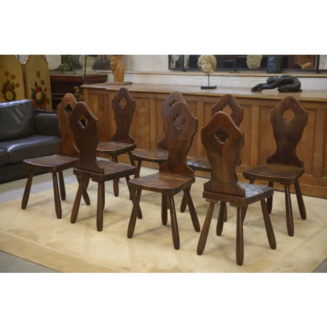 Brown Vintage Monastery Chairs, 1950s, Set of 8 For Sale - Image 8 of 12