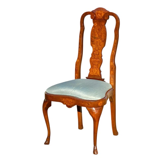 Vintage Trouvailles Marquetry Desk Chair With Unique Bird & Moth Inlay For Sale