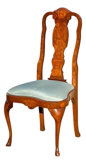 Vintage Trouvailles Marquetry Desk Chair With Unique Bird & Moth Inlay