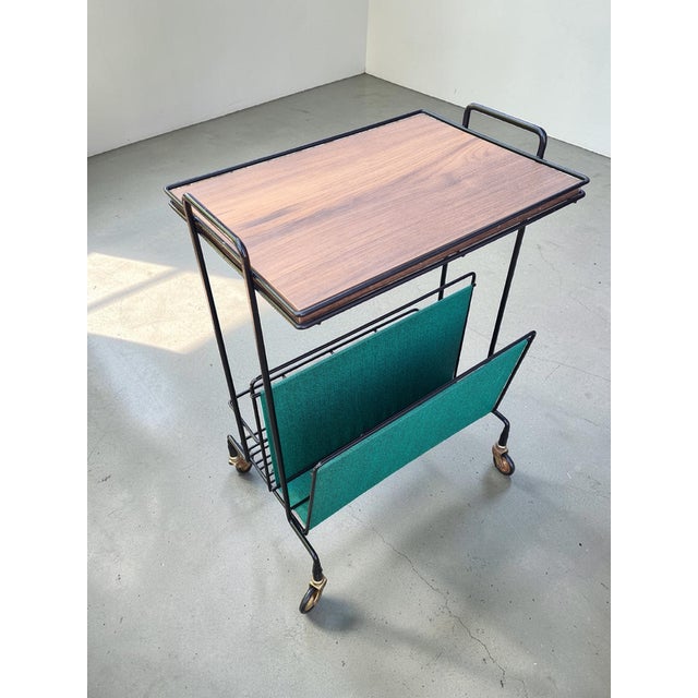 Wood Side Table with Magazine Rack on Casters in Metal and Veneer, 1960s For Sale - Image 7 of 11