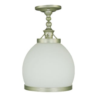 Mid 20th Century Modern White Glass & Brushed Steel Semi Flush Mount Light For Sale